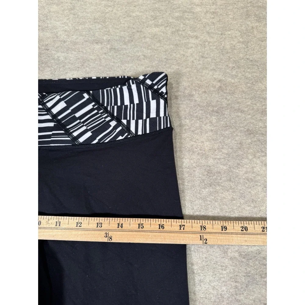 Lululemon Leggings Womens‎ 10 Black Ankle Mid Rise Yoga Gym Print Waistband